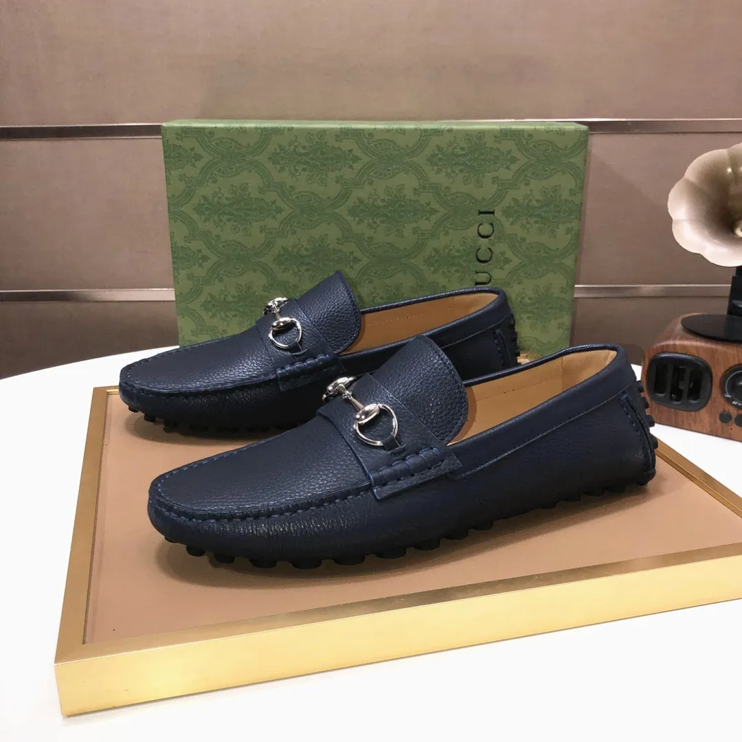 Men's Men's Shoes💰420💰[Gucci GUCCI] (High-end Niuli) New 🍀Gucci*-Gucci Peas Shoes! Made of imported original cowhide, the inner top layer is comfortable cowhide lining! Original wear-resistant rubber outsole! High quality products! Code number 38-44!